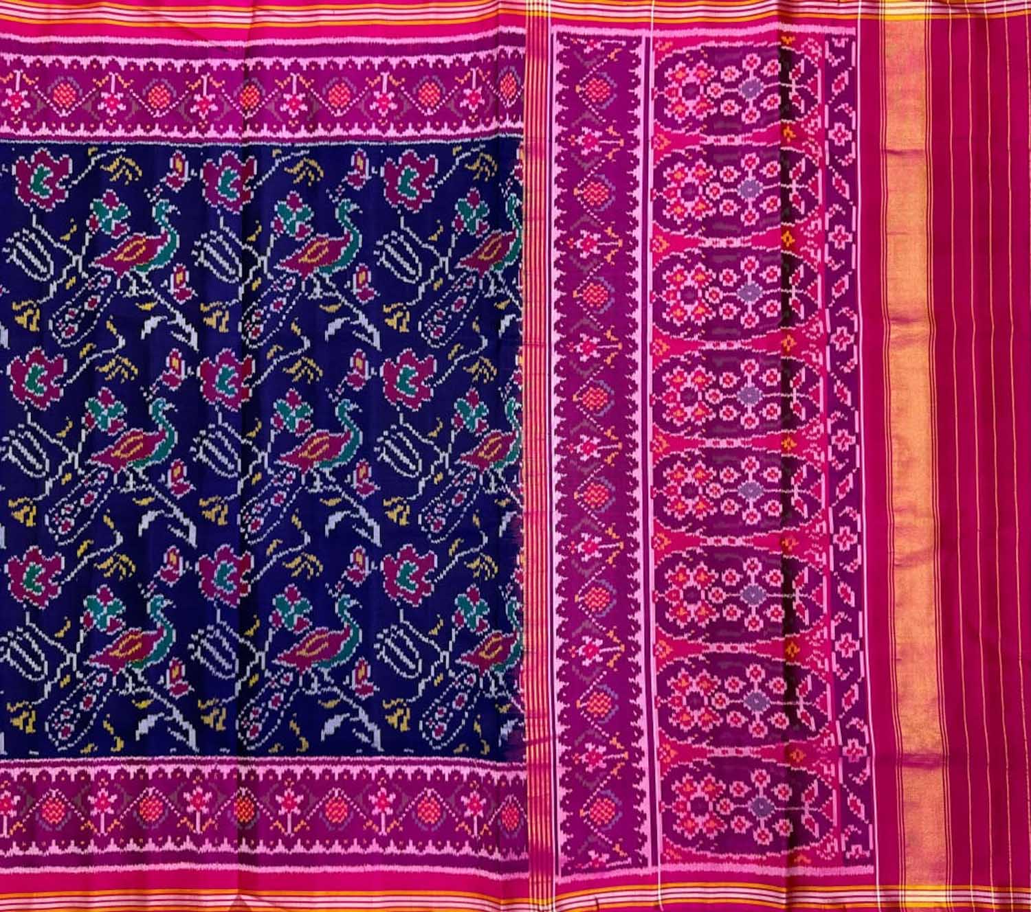Blue Handloom Semi Patan Patola Silk Saree - Luxurion World
