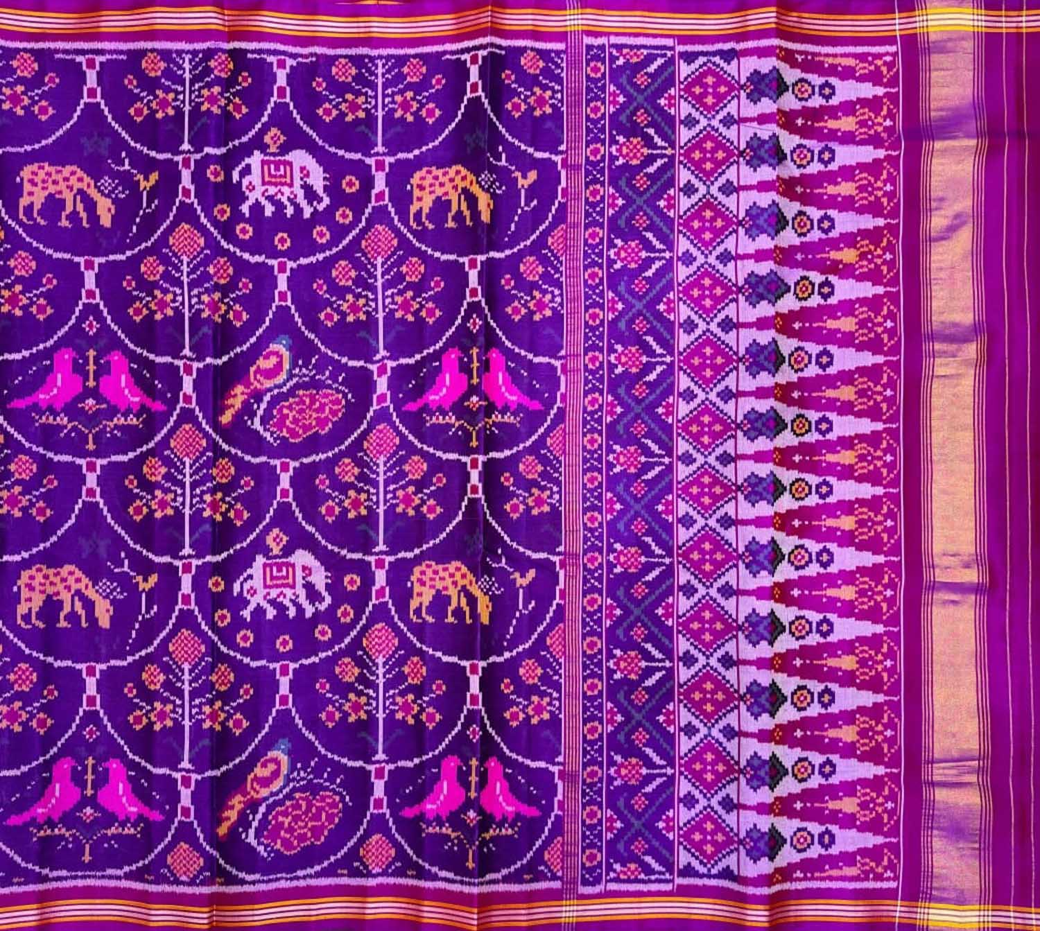 Purple Handloom Semi Patan Patola Silk Saree - Luxurion World