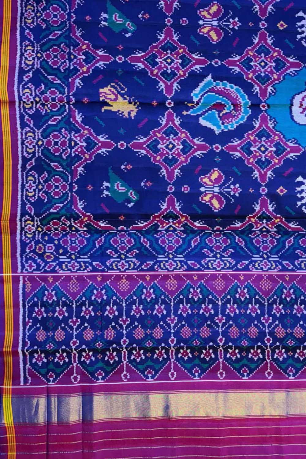 Blue Handloom Semi Patan Patola Silk Saree - Luxurion World
