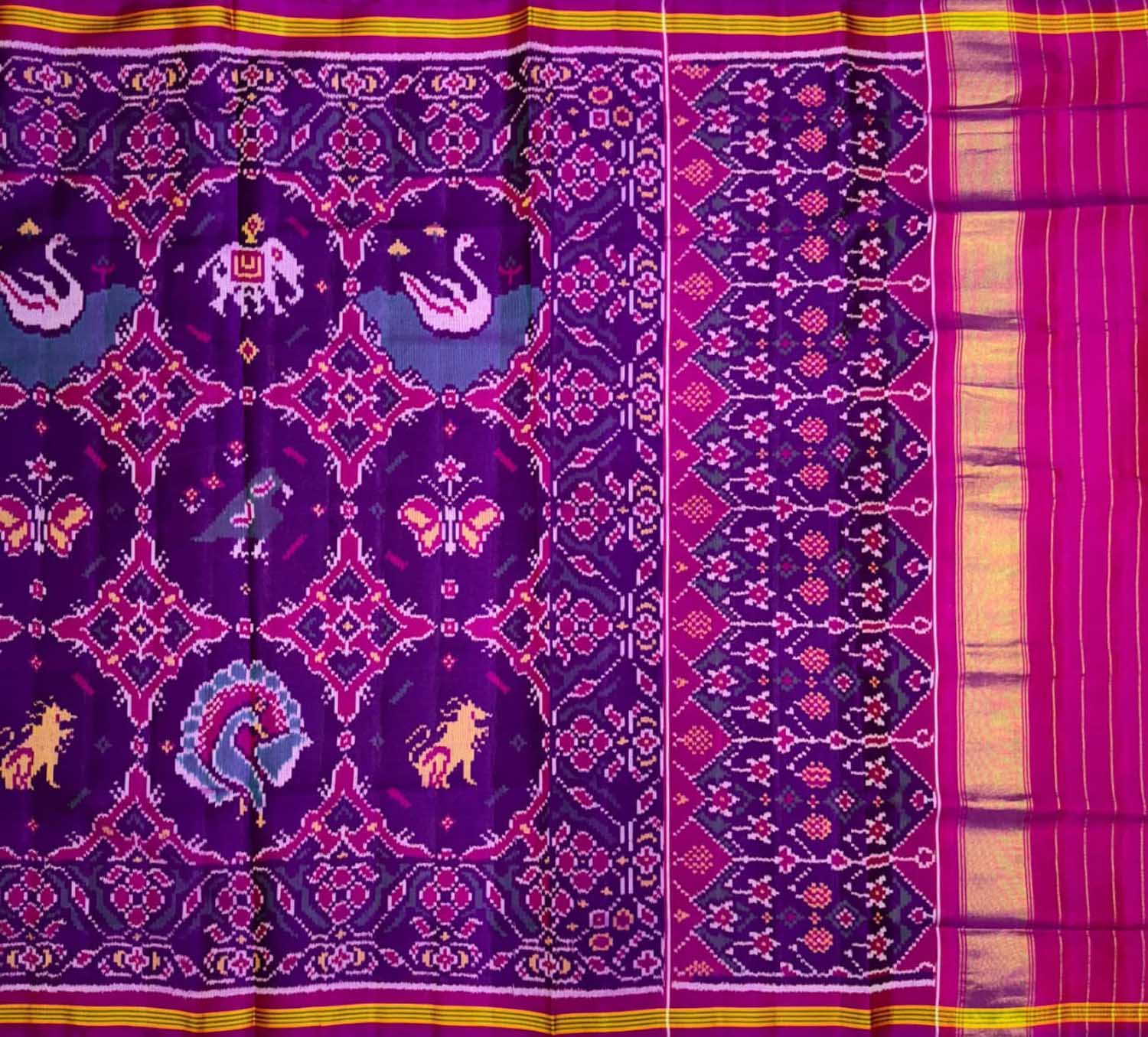 Purple Handloom Semi Patan Patola Silk Saree - Luxurion World