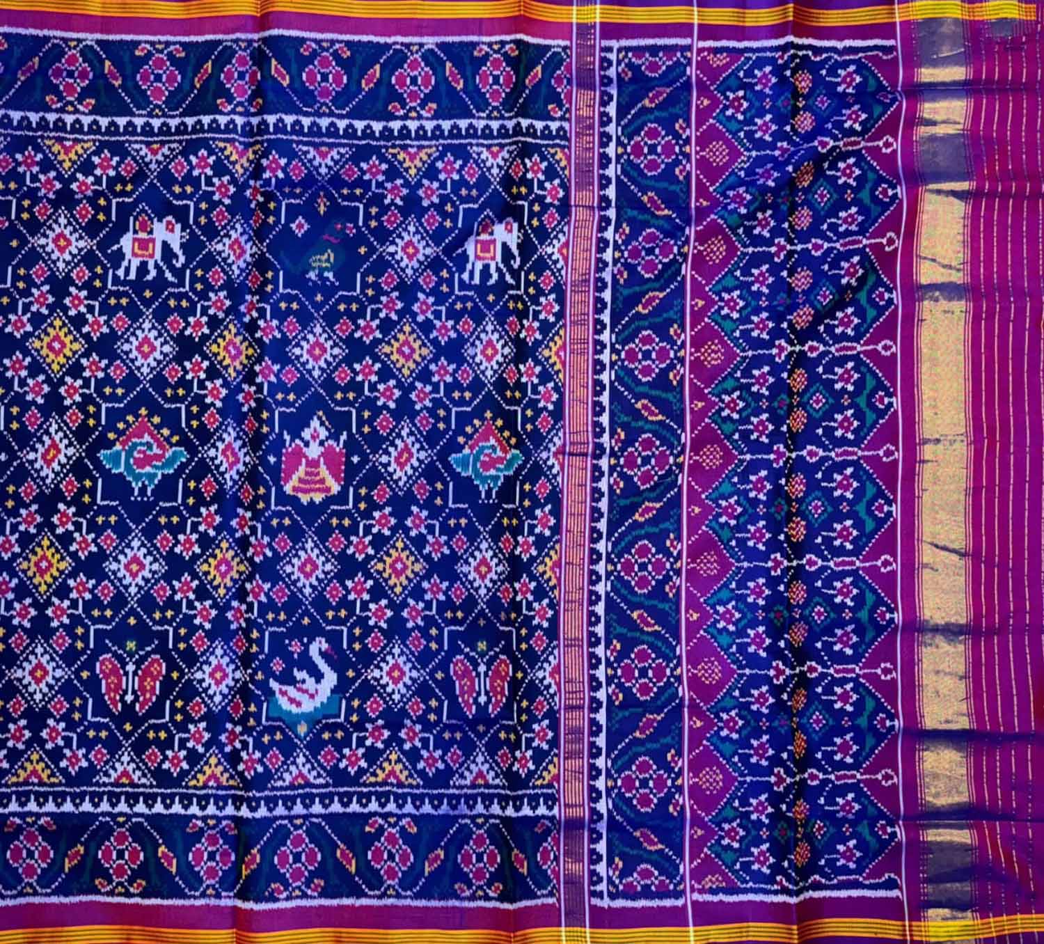 Blue Handloom Semi Patan Patola Silk Saree - Luxurion World