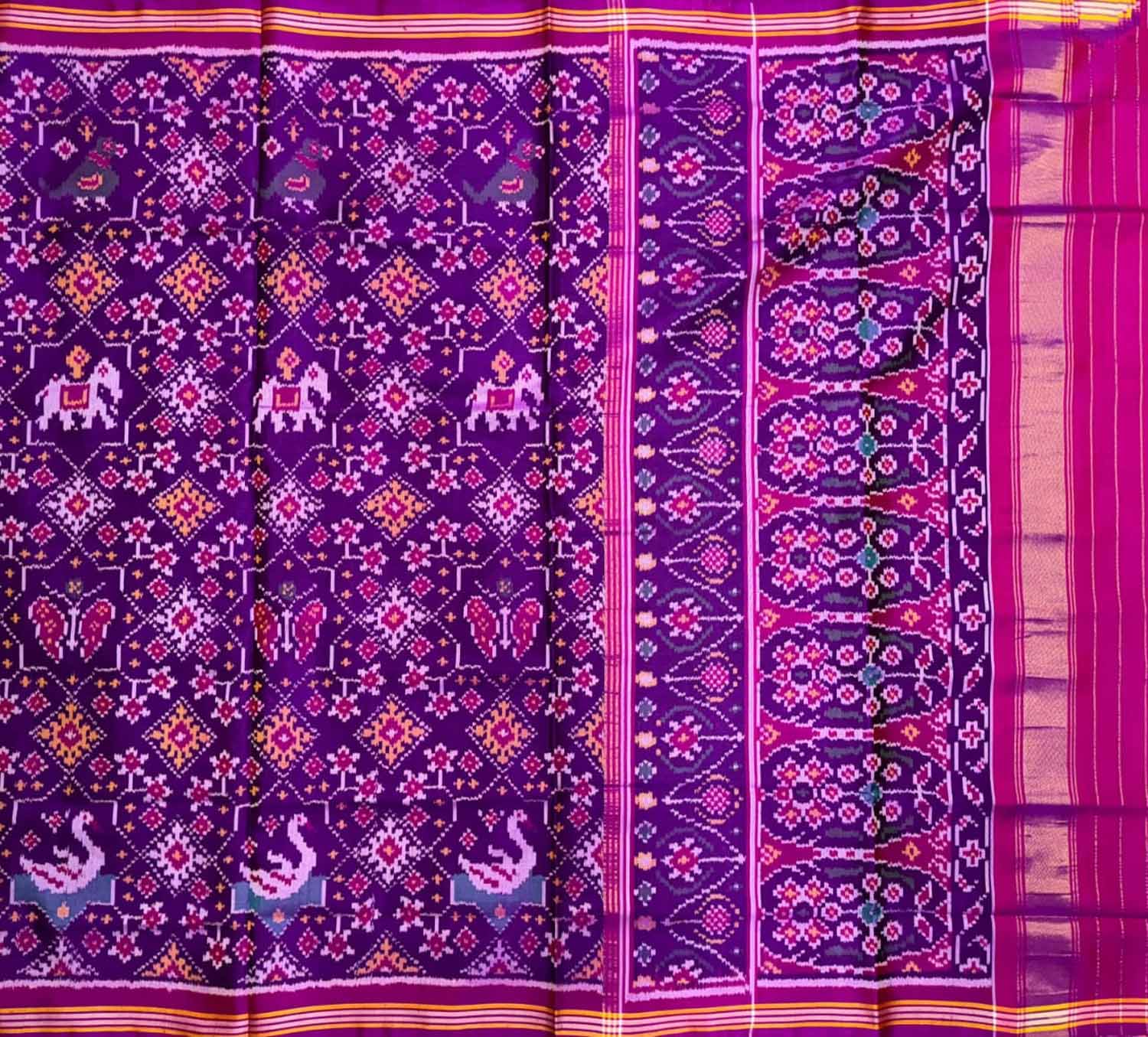 Purple Handloom Semi Patan Patola Pure Silk Saree - Luxurion World
