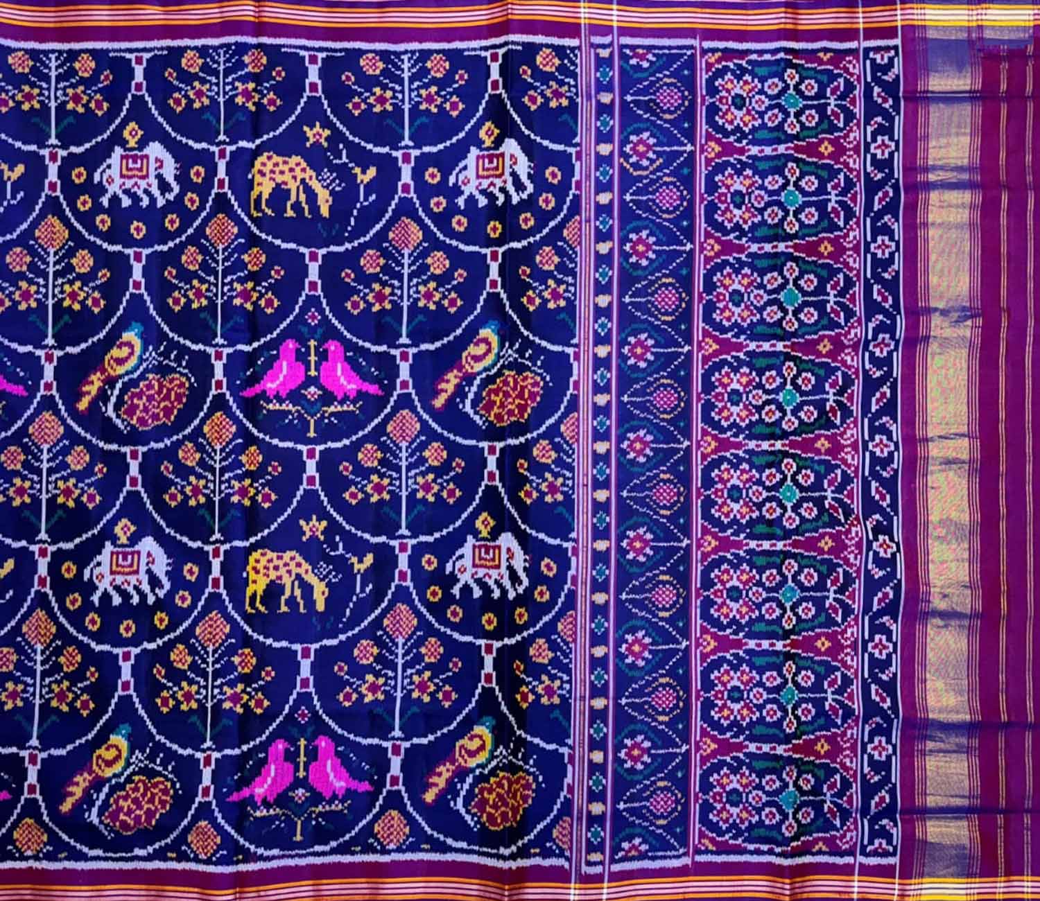 Blue Handloom Semi Patan Patola Silk Saree - Luxurion World