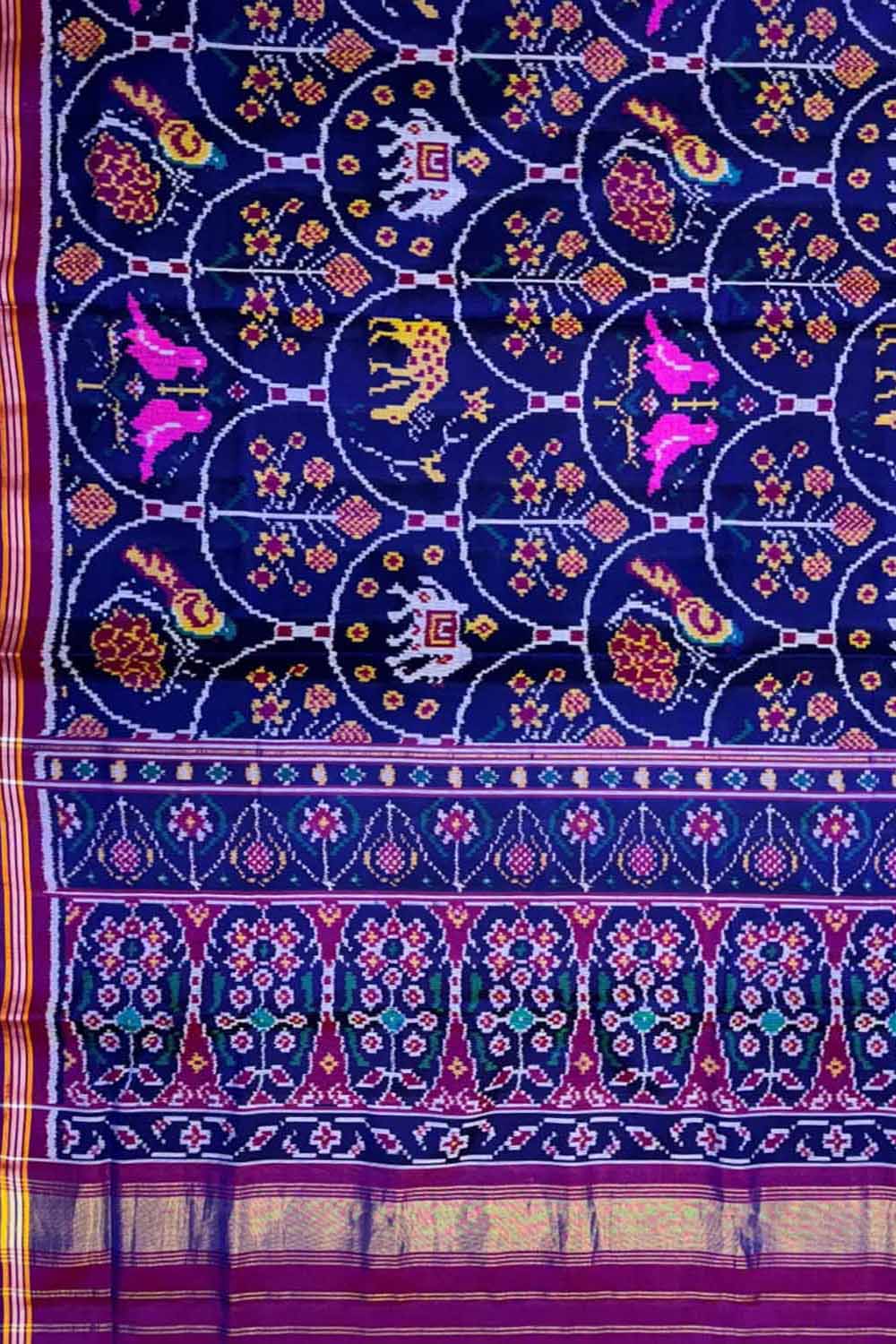 Blue Handloom Semi Patan Patola Silk Saree - Luxurion World