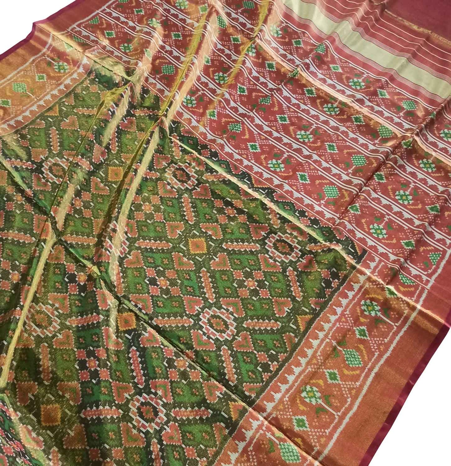 Stunning Green Tissue Patola Single Ikat Saree - Luxurion World