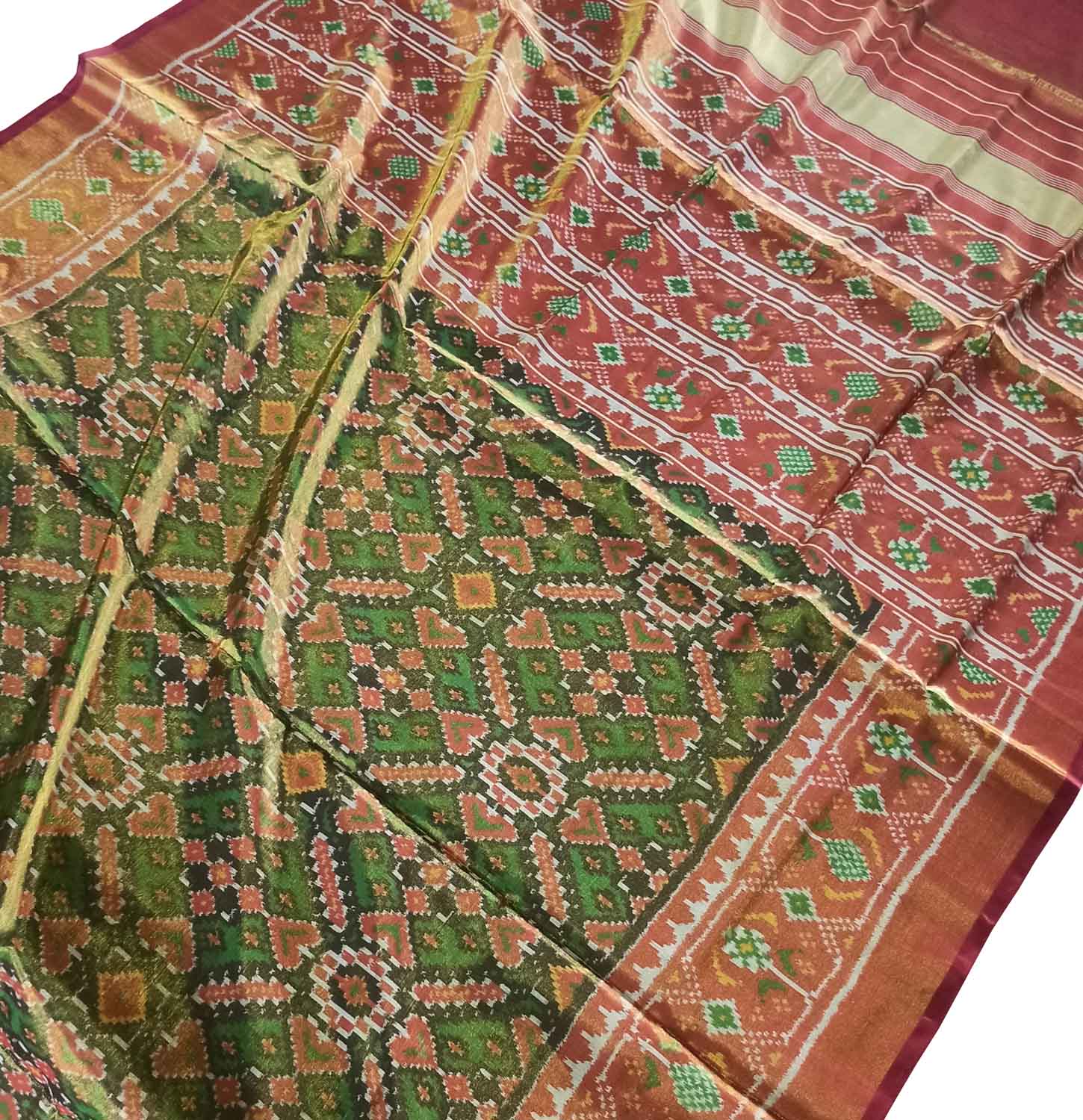 Stunning Green Tissue Patola Single Ikat Saree - Luxurion World