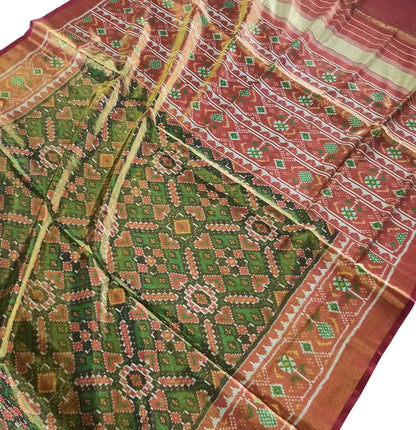 Stunning Green Tissue Patola Single Ikat Saree - Luxurion World