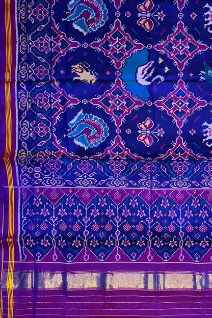 Blue Semi Patan Patola Handloom Pure Silk Elephant Design Saree - Luxurion World