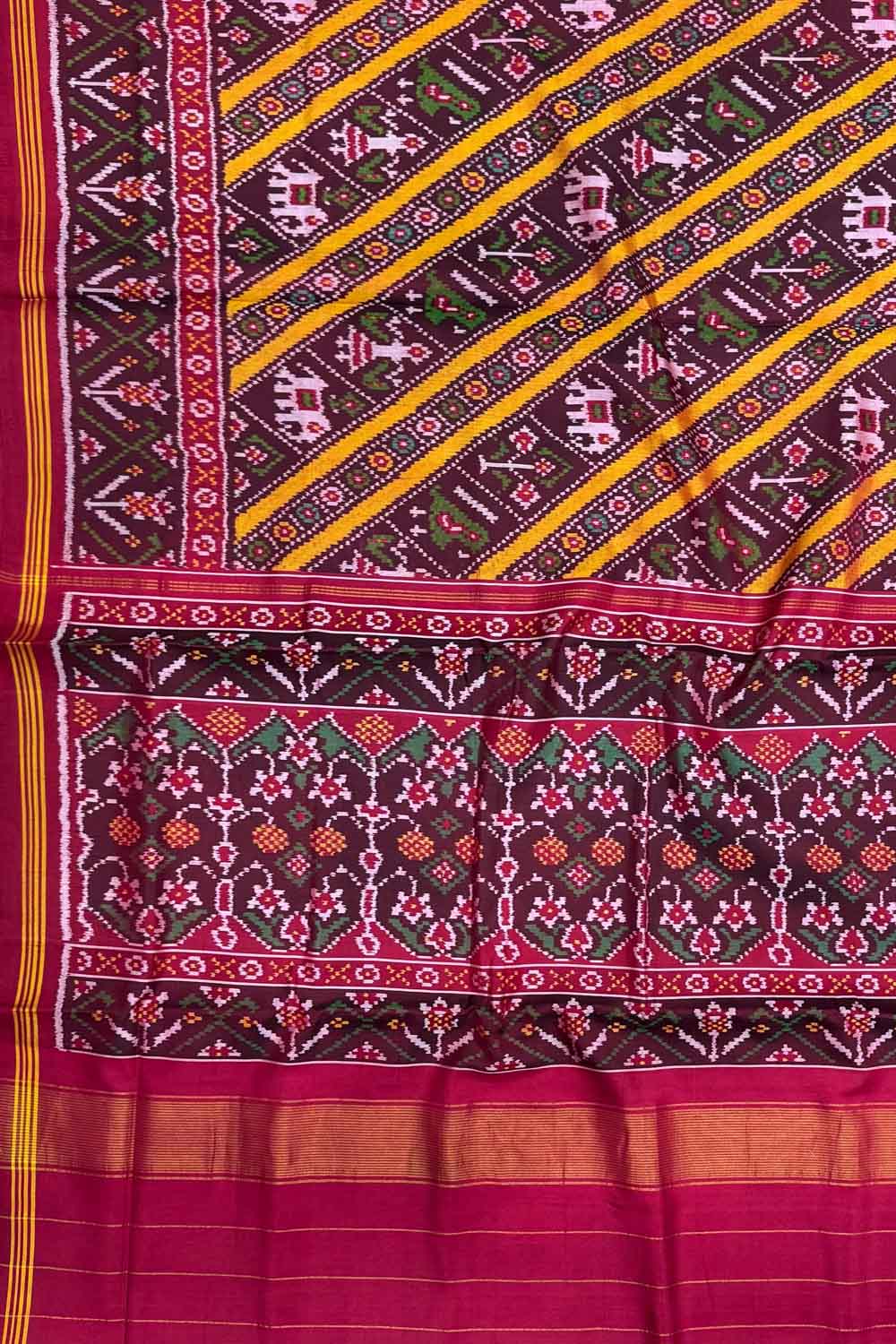 Multicolor Semi Patan Patola Handloom Pure Silk Elephant Design Saree - Luxurion World