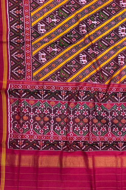 Multicolor Semi Patan Patola Handloom Pure Silk Elephant Design Saree - Luxurion World