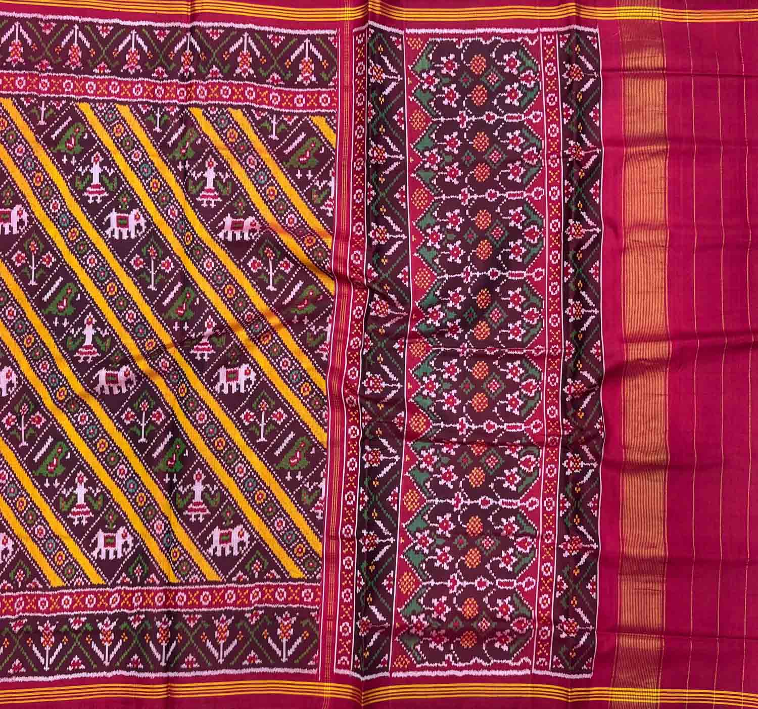 Multicolor Semi Patan Patola Handloom Pure Silk Elephant Design Saree - Luxurion World