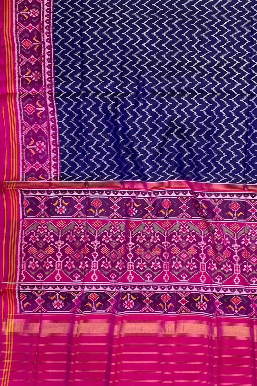 Blue Semi Patan Patola Handloom Pure Silk Saree - Luxurion World