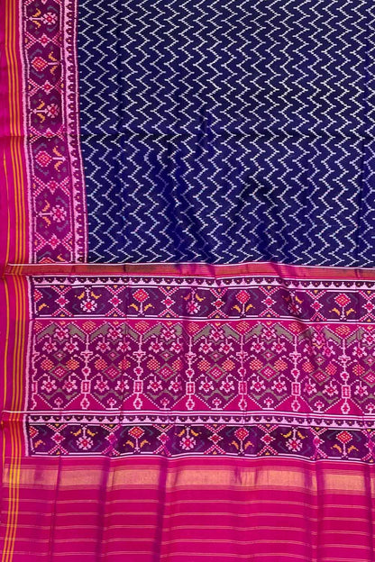 Blue Semi Patan Patola Handloom Pure Silk Saree - Luxurion World