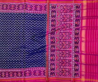 Blue Semi Patan Patola Handloom Pure Silk Saree - Luxurion World