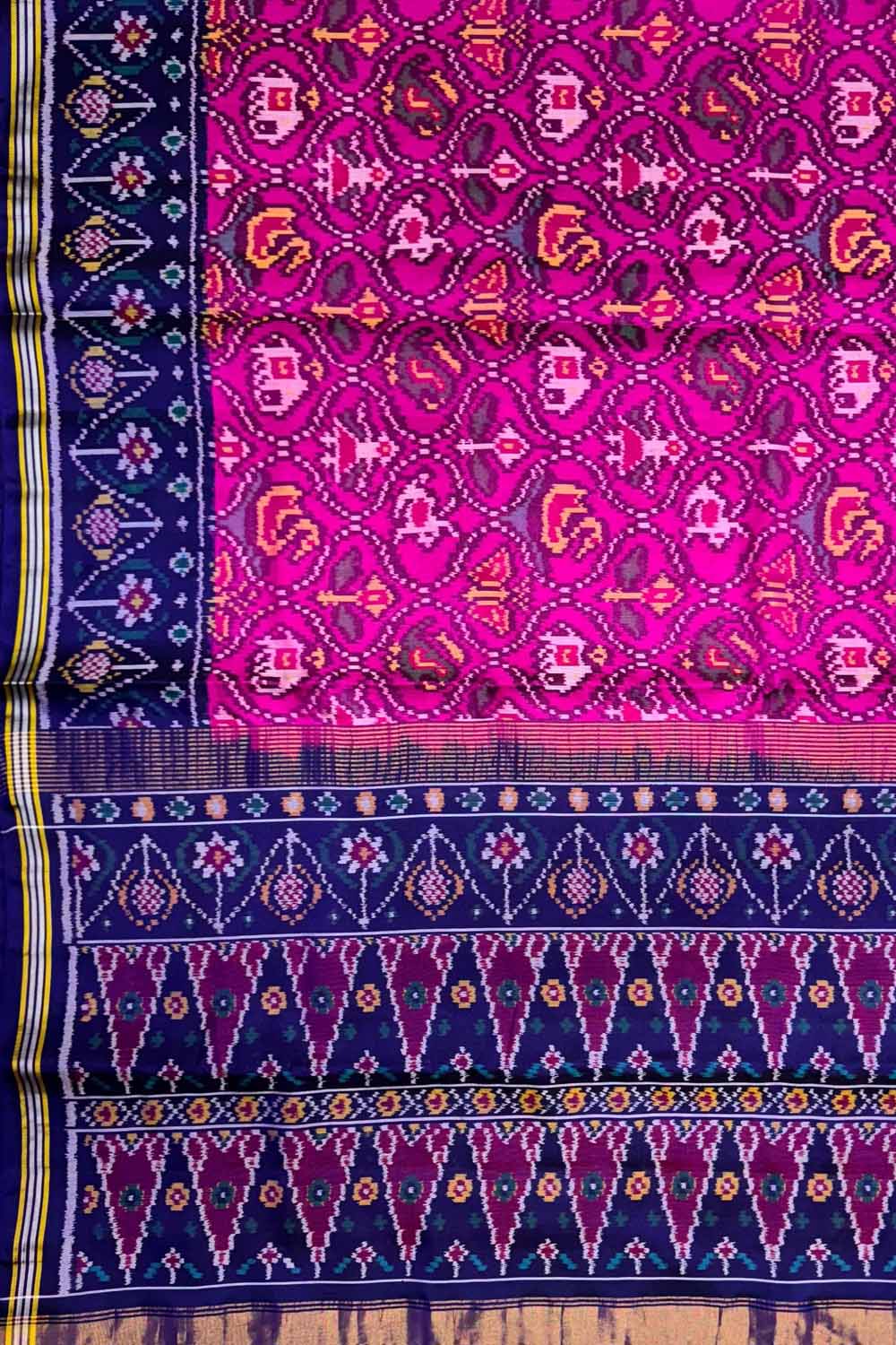 Pink Semi Patan Patola Handloom Pure Silk Elephant Design Saree - Luxurion World