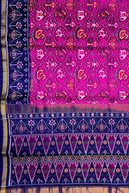 Pink Semi Patan Patola Handloom Pure Silk Elephant Design Saree - Luxurion World