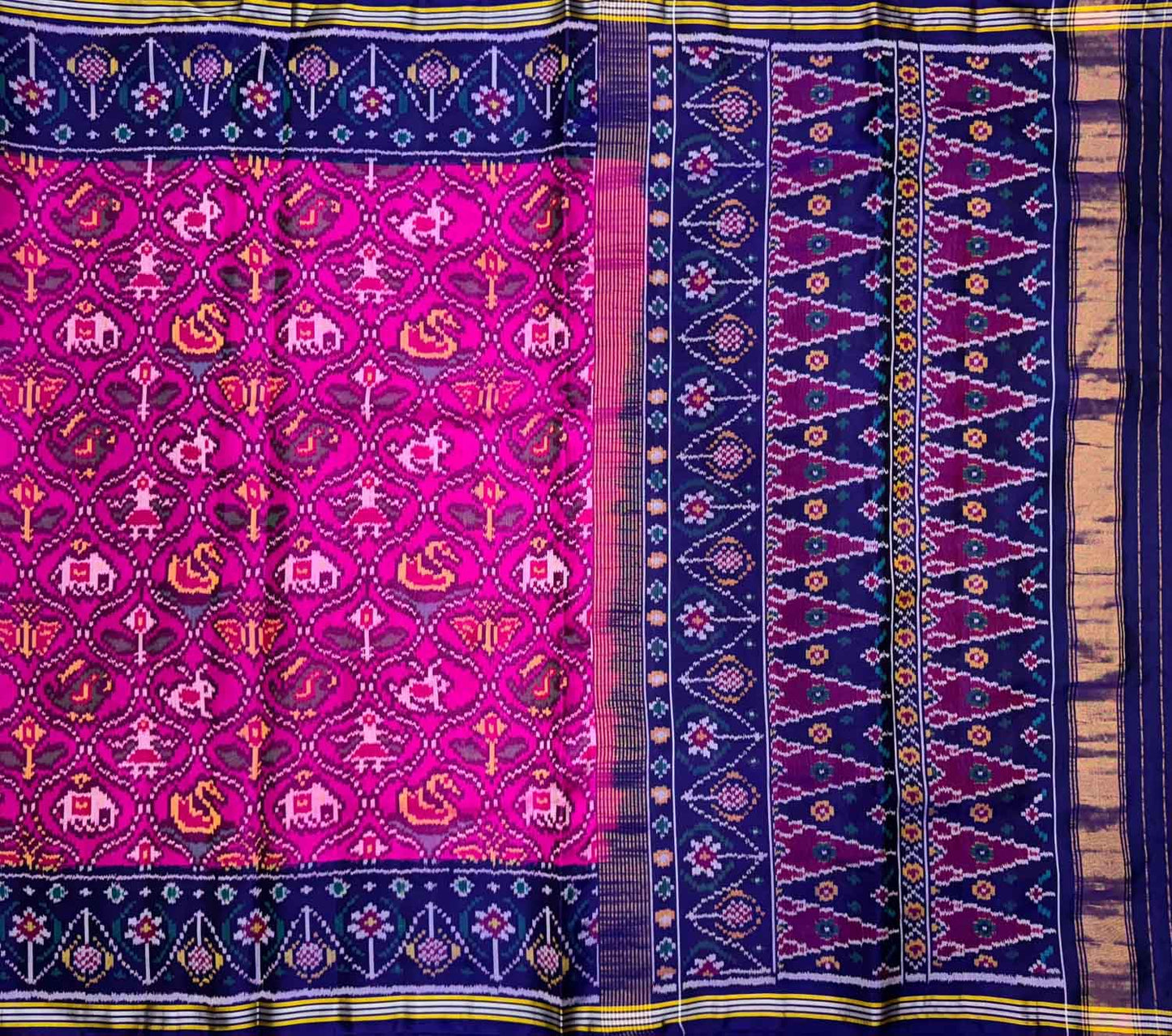 Pink Semi Patan Patola Handloom Pure Silk Elephant Design Saree - Luxurion World