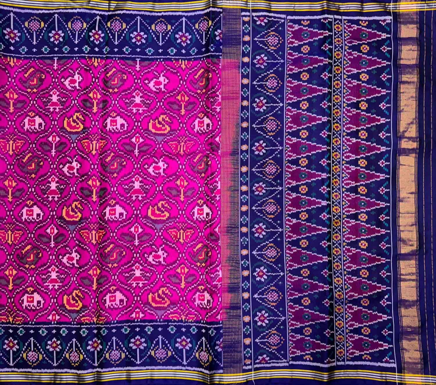 Pink Semi Patan Patola Handloom Pure Silk Elephant Design Saree - Luxurion World