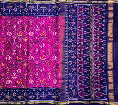 Pink Semi Patan Patola Handloom Pure Silk Elephant Design Saree - Luxurion World