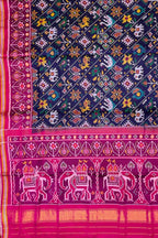 Blue Semi Patan Patola Handloom Pure Silk Elephant Design Saree - Luxurion World