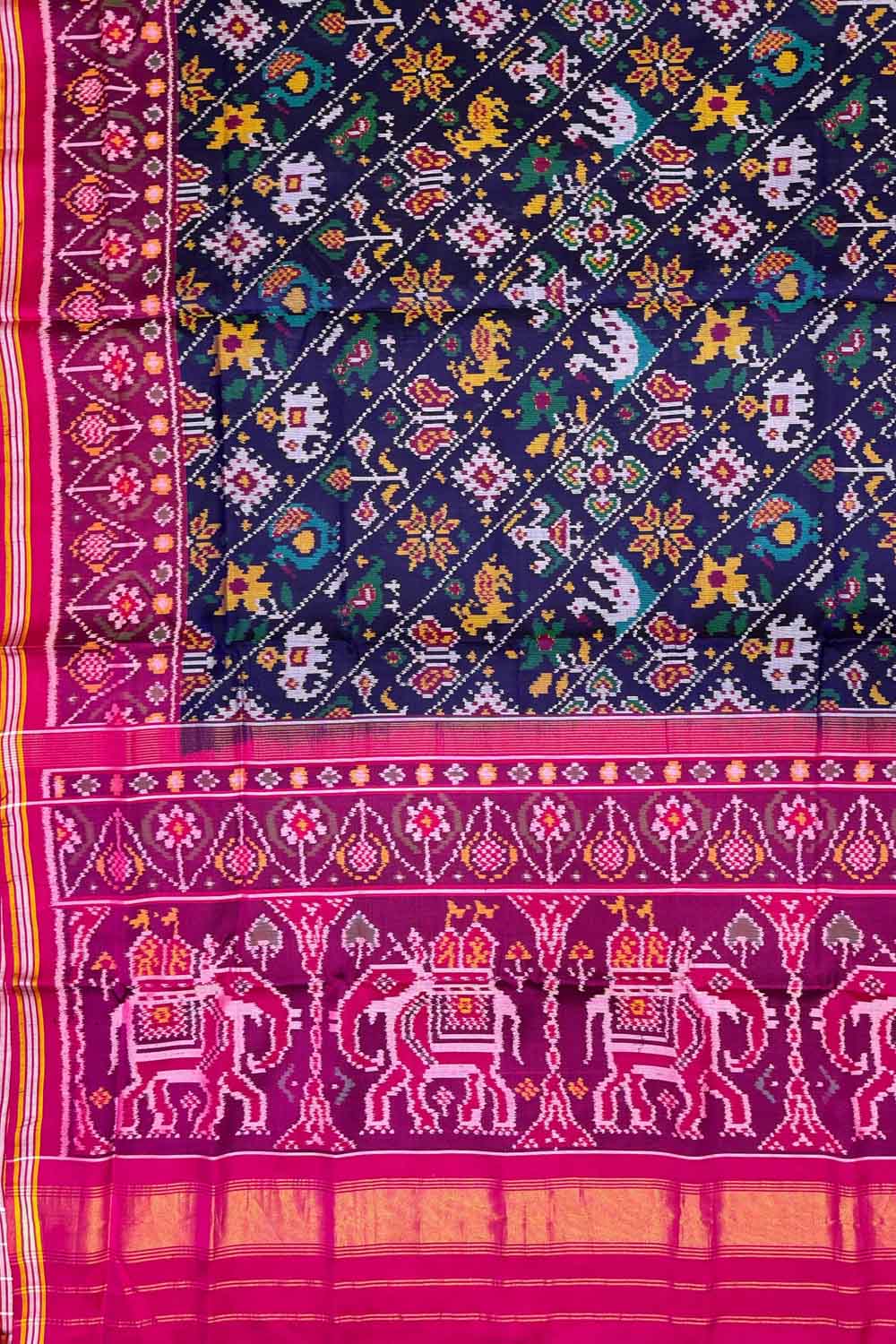 Blue Semi Patan Patola Handloom Pure Silk Elephant Design Saree - Luxurion World