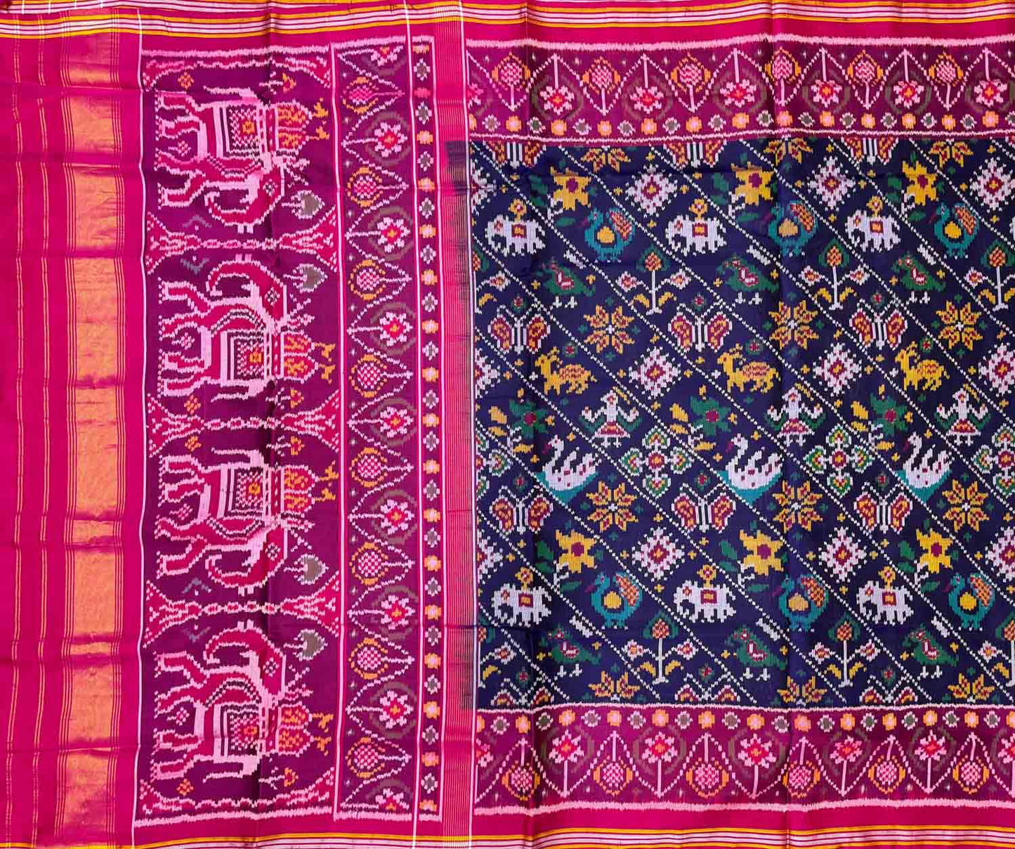 Blue Semi Patan Patola Handloom Pure Silk Elephant Design Saree - Luxurion World