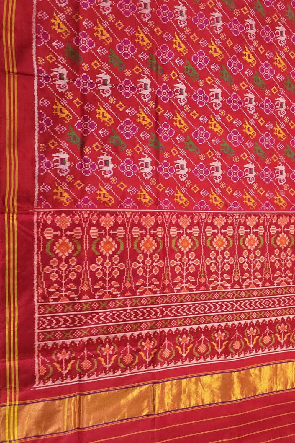 Red Semi Patan Patola Handloom Pure Silk Elephant Design Saree - Luxurion World