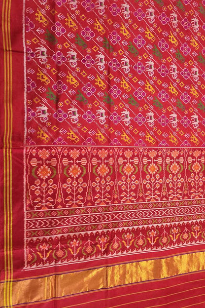 Red Semi Patan Patola Handloom Pure Silk Elephant Design Saree - Luxurion World