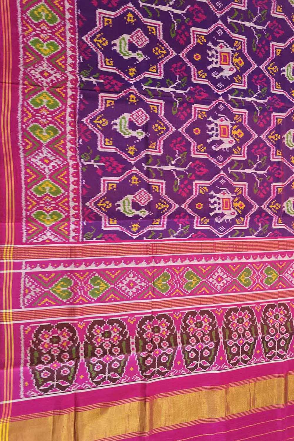 Purple Semi Patan Patola Handloom Pure Silk Elephant Design Saree - Luxurion World