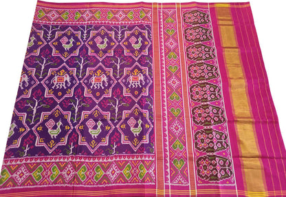 Purple Semi Patan Patola Handloom Pure Silk Elephant Design Saree - Luxurion World