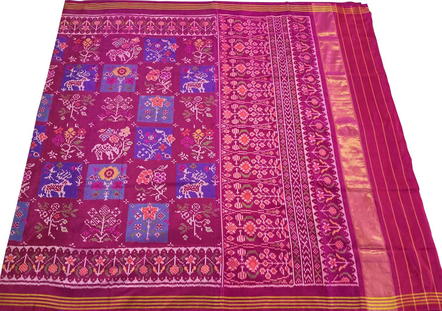 Pink Semi Patan Patola Handloom Pure Silk Flower Design Saree - Luxurion World