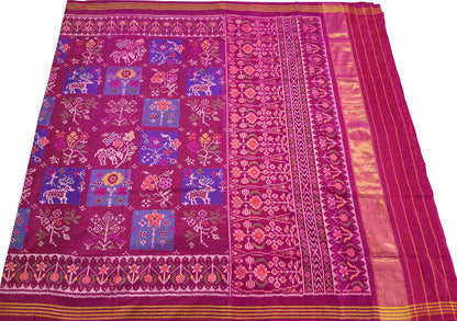 Pink Semi Patan Patola Handloom Pure Silk Flower Design Saree - Luxurion World