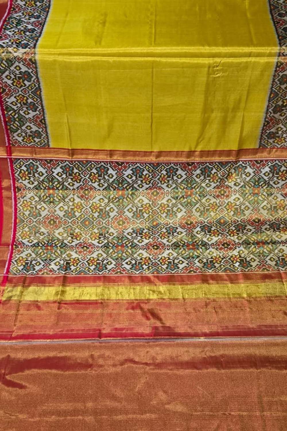 Stunning Yellow Patola Handloom Pure Tissue Silk Saree - Luxurion World