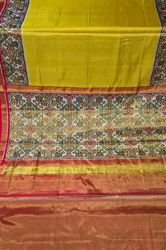 Stunning Yellow Patola Handloom Pure Tissue Silk Saree - Luxurion World