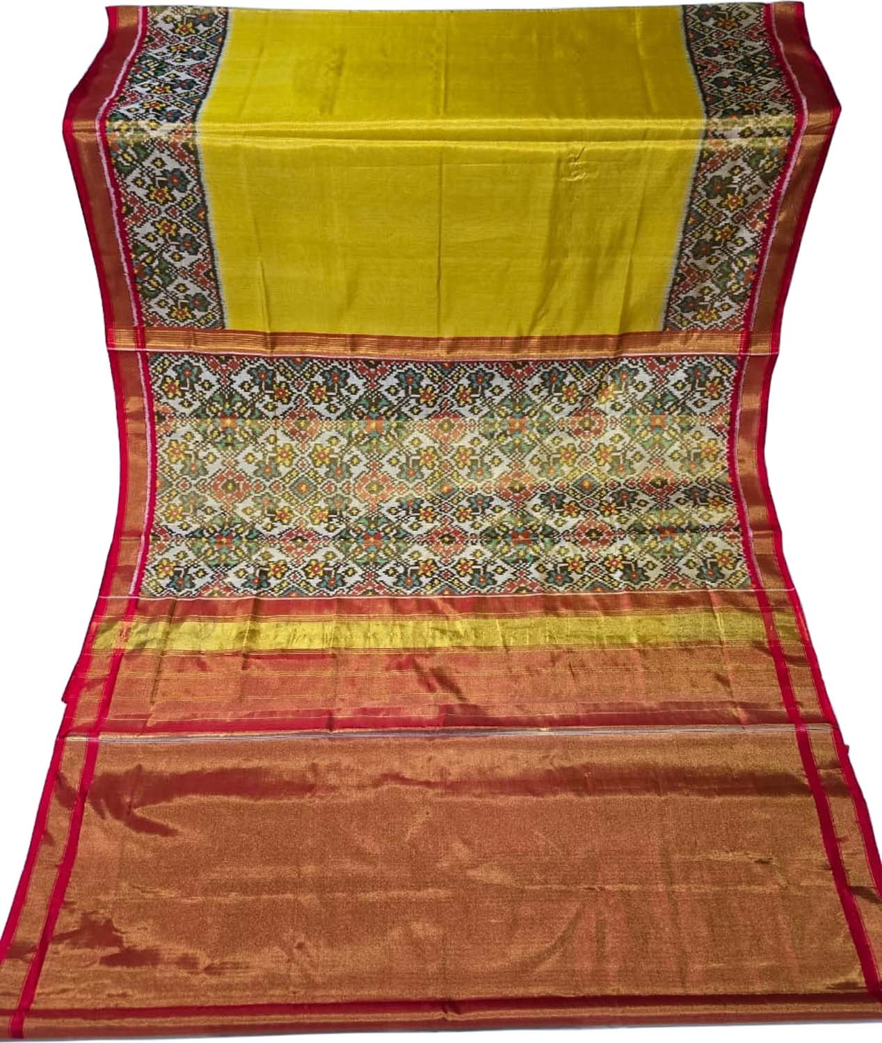 Stunning Yellow Patola Handloom Pure Tissue Silk Saree - Luxurion World
