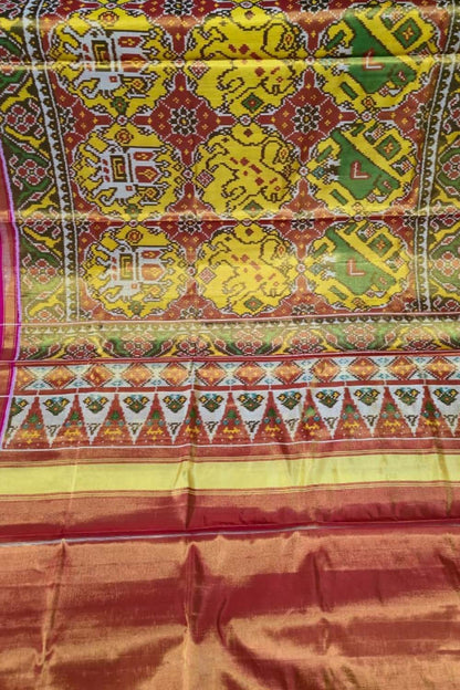 Multicolor Patola Handloom Pure Tissue Silk Saree - Luxurion World