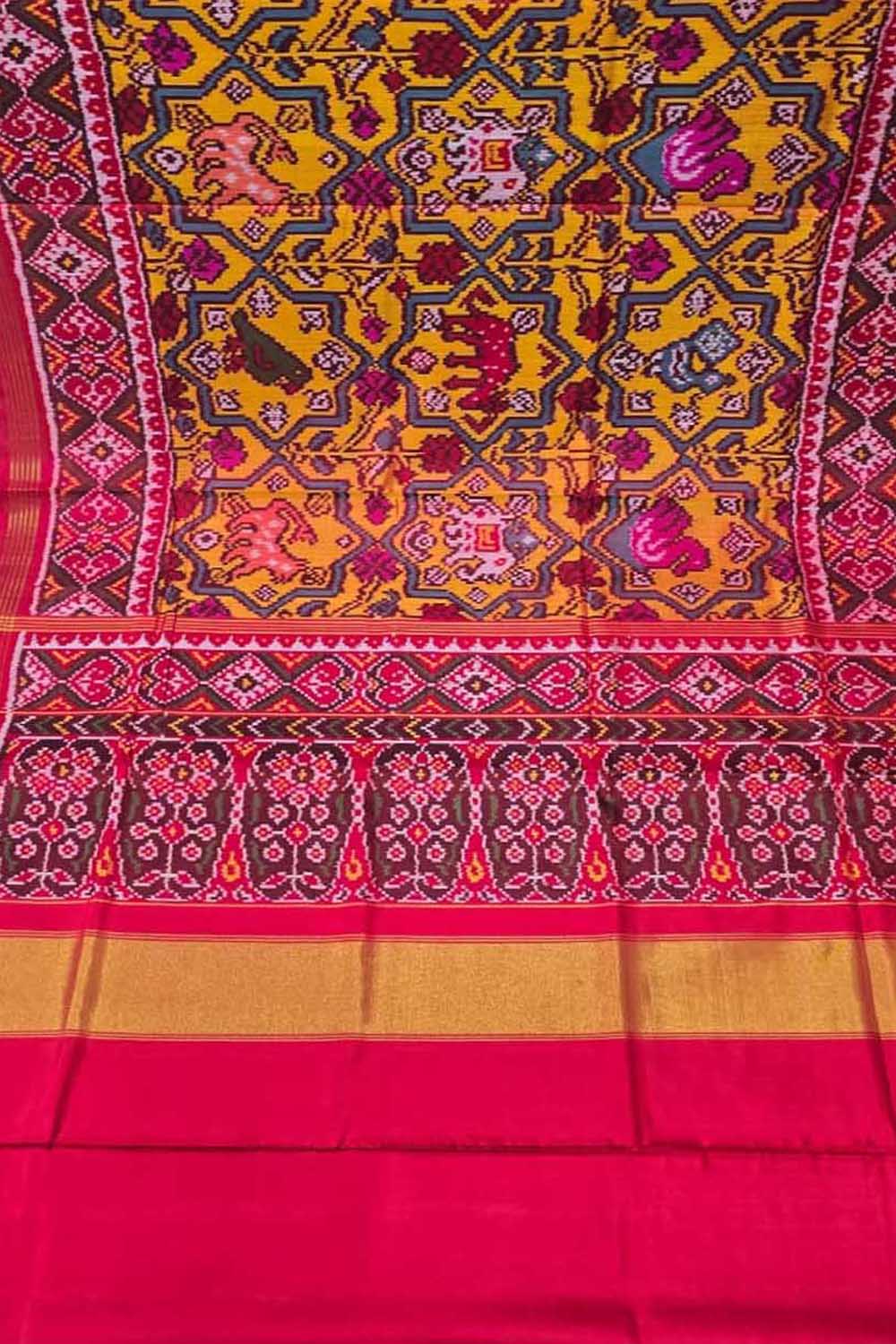 Yellow Handloom Semi Patan Patola Pure Silk Saree - Luxurion World