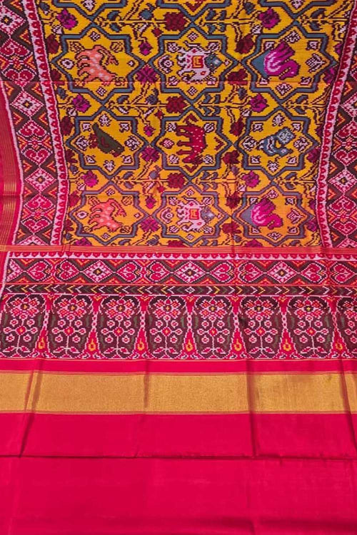 Yellow Handloom Semi Patan Patola Pure Silk Saree - Luxurion World