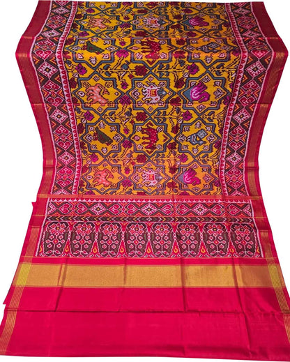 Yellow Handloom Semi Patan Patola Pure Silk Saree - Luxurion World