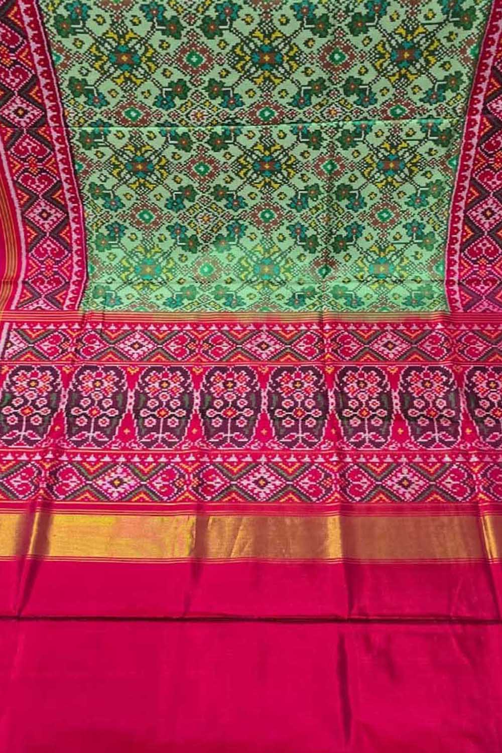 Green Handloom Semi Patan Patola Pure Silk Saree - Luxurion World