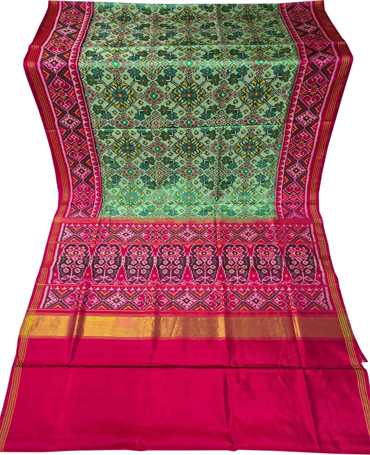 Green Handloom Semi Patan Patola Pure Silk Saree - Luxurion World