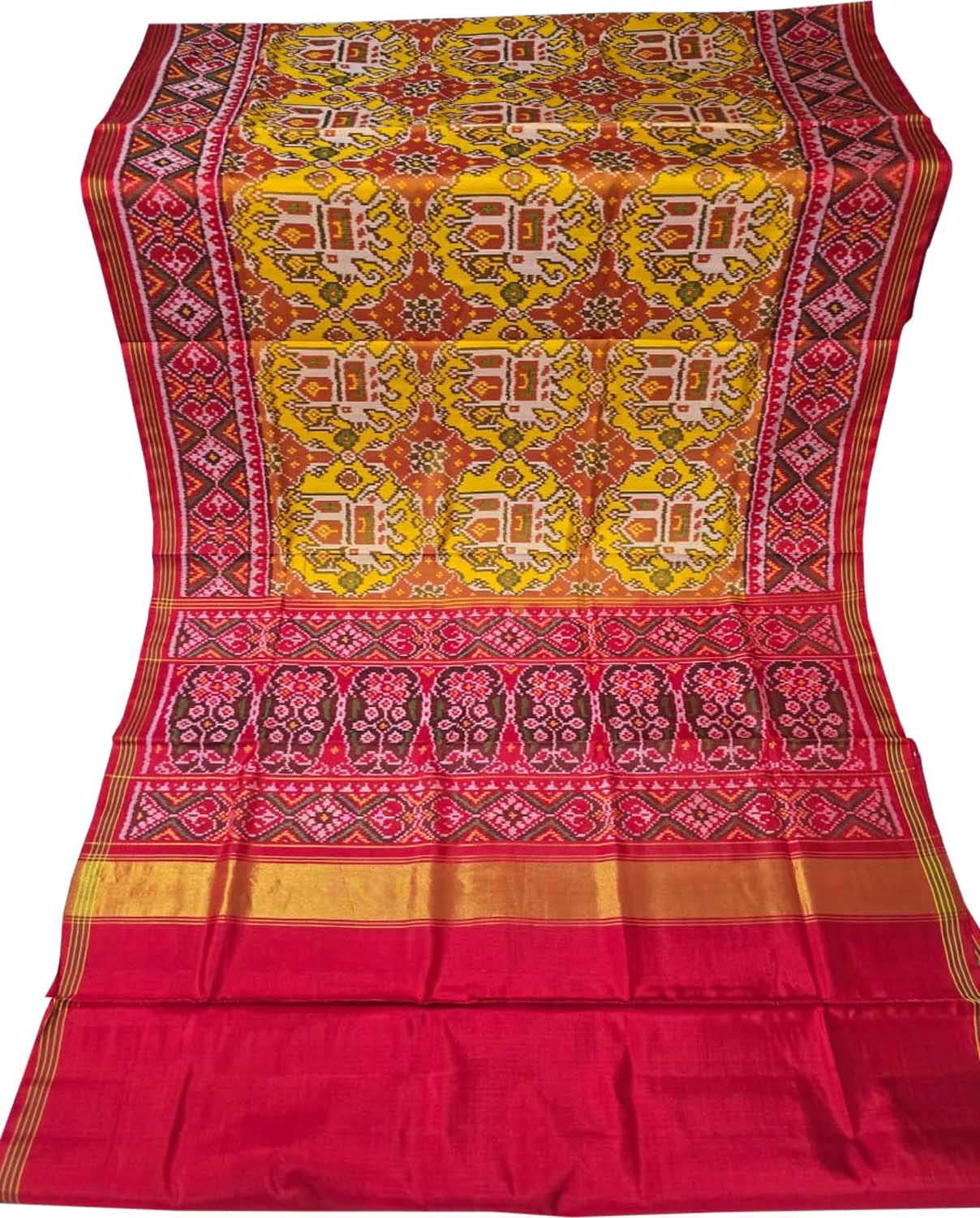 Yellow Handloom Semi Patan Patola Pure Silk Saree - Luxurion World