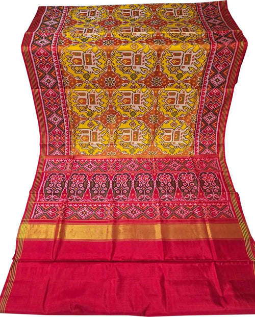 Yellow Handloom Semi Patan Patola Pure Silk Saree - Luxurion World