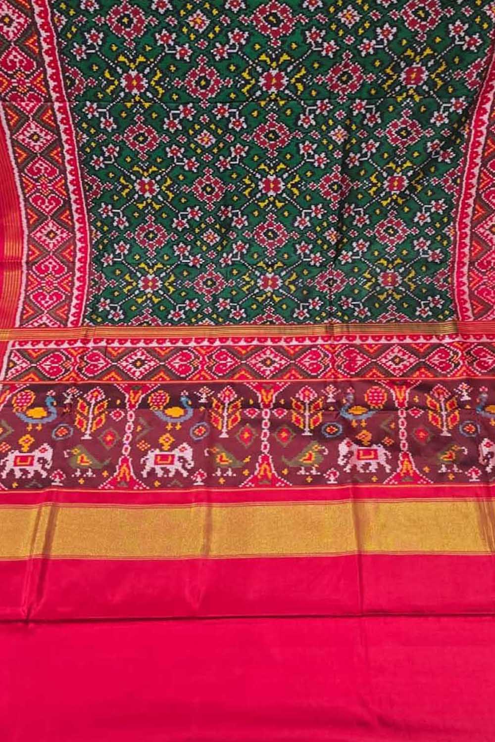 Green Handloom Semi Patan Patola Pure Silk Saree - Luxurion World