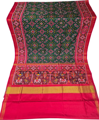 Green Handloom Semi Patan Patola Pure Silk Saree - Luxurion World