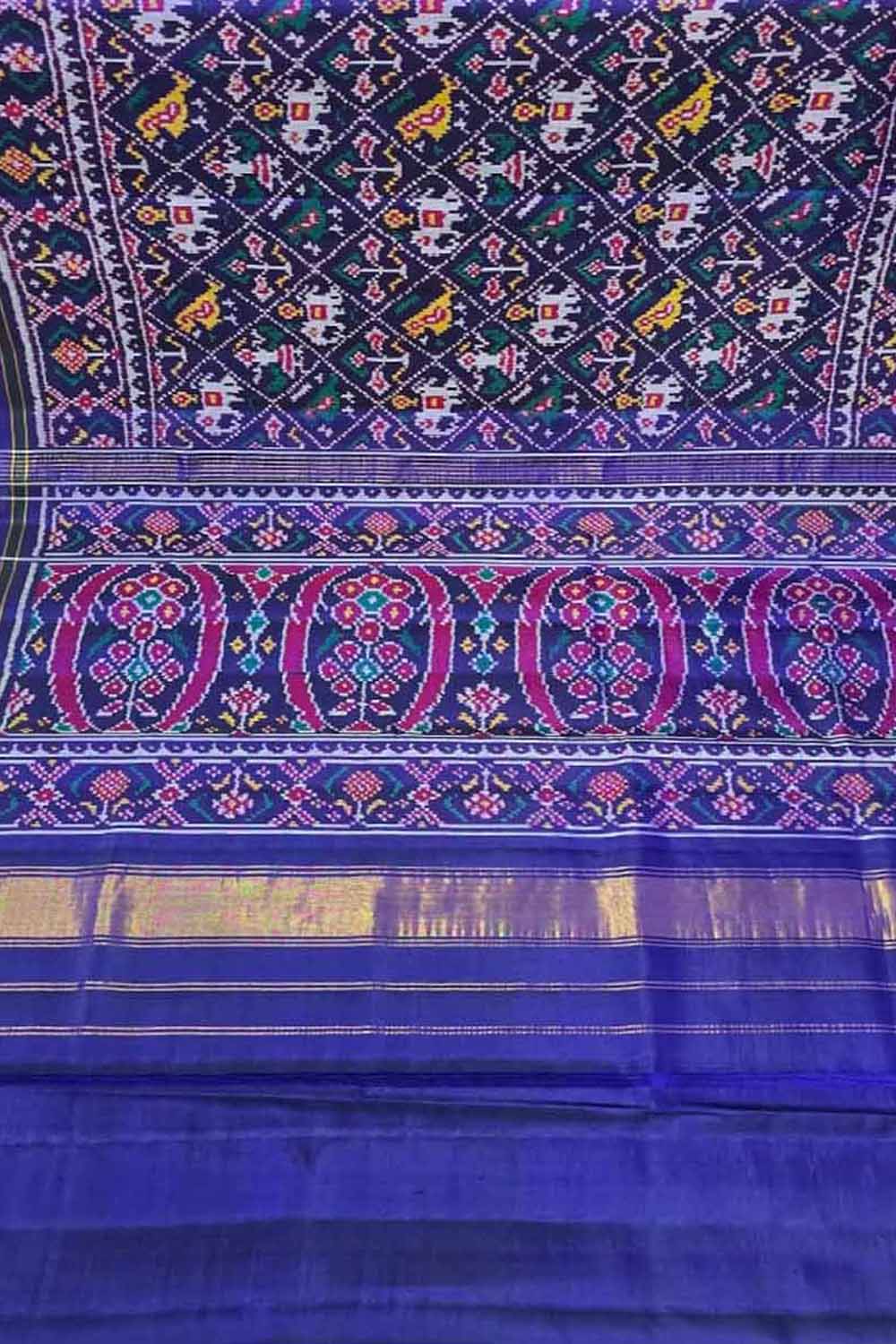 Blue Handloom Semi Patan Patola Pure Silk Saree - Luxurion World