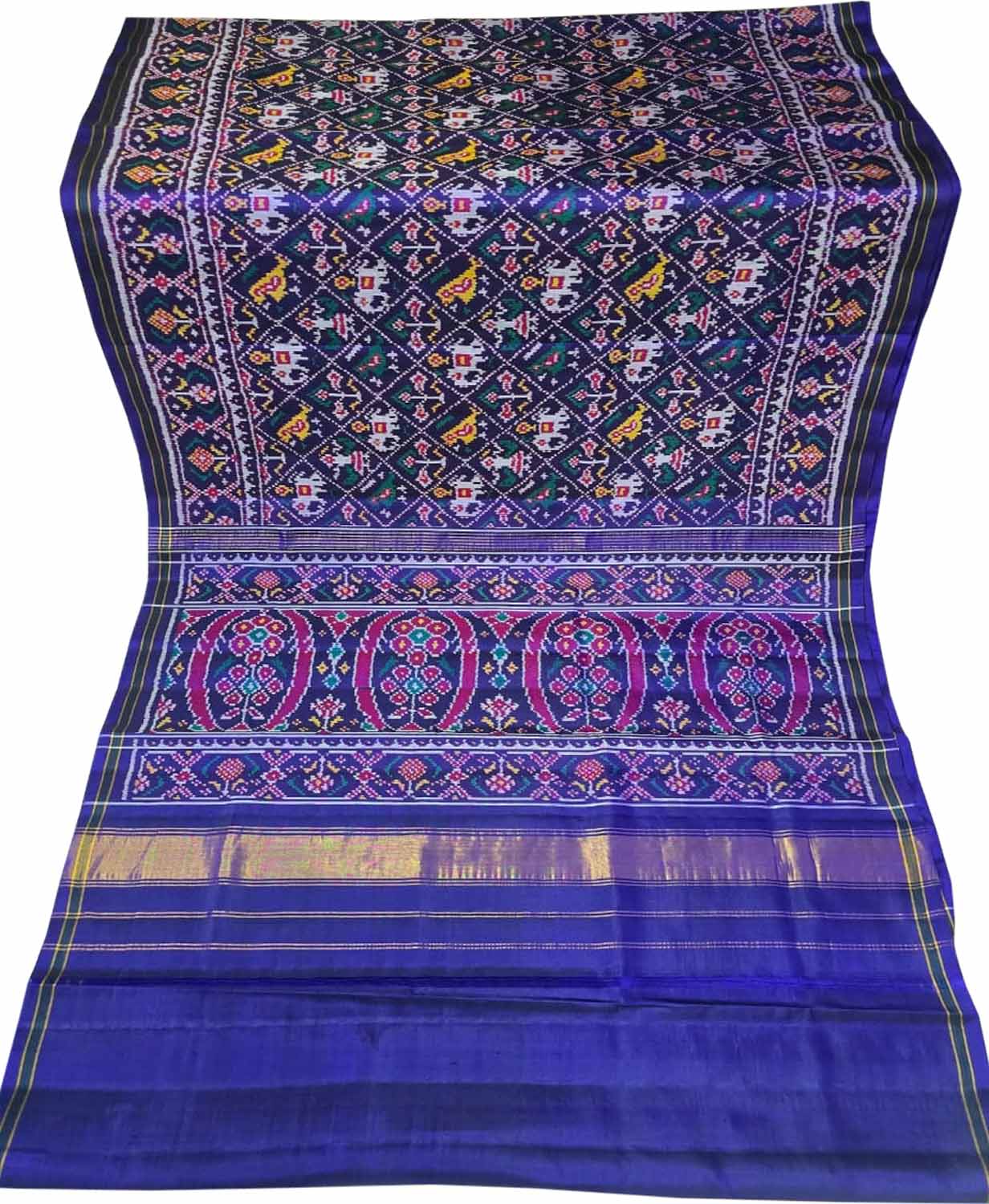 Blue Handloom Semi Patan Patola Pure Silk Saree - Luxurion World