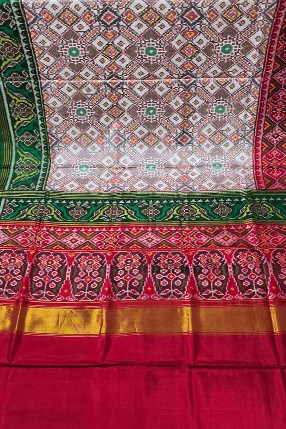 Off White Handloom Semi Patan Patola Pure Silk Saree - Luxurion World