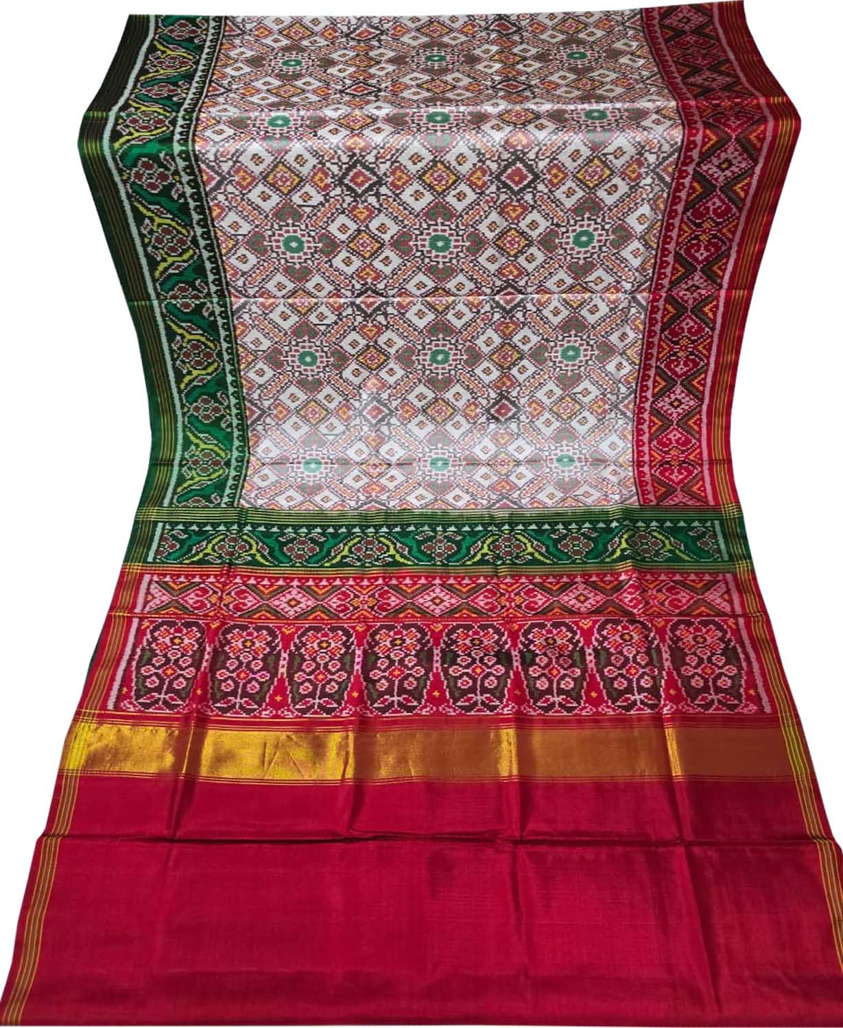 Off White Handloom Semi Patan Patola Pure Silk Saree - Luxurion World