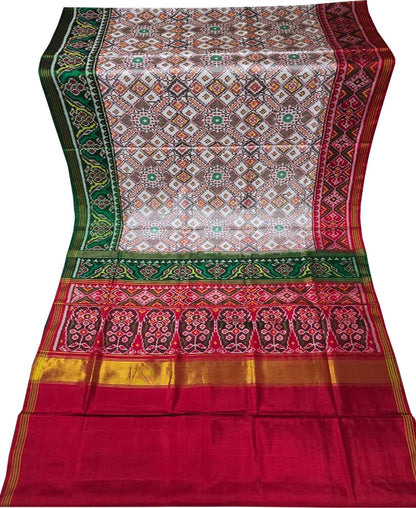 Off White Handloom Semi Patan Patola Pure Silk Saree - Luxurion World